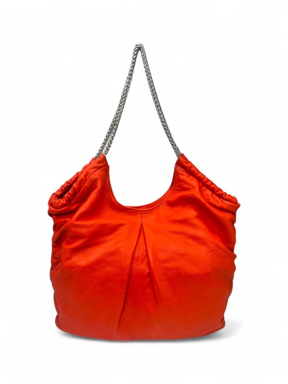 RareY2K Elie Tahari Red Lambskin Leather Ruched Chain Link Slouchy Boho Hobo Bag
